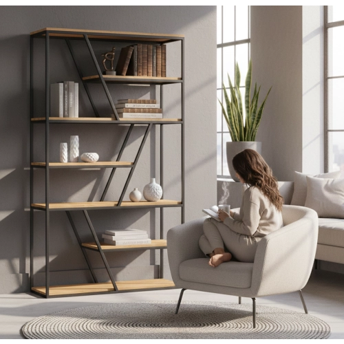 REGAŁ NA KSIĄŻKI METALOWE DREWNO LITE DĄB JESION OLCHA RNK-116